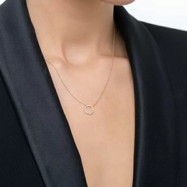 Leaf Jewelry Halskette Circle mit Diamanten, 18 K Gelbgold Kostenlose Rückgabe
