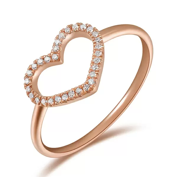 Leaf Jewelry Ring Herz mit Diamanten, 18 K Rosegold Letzte 3 Tage