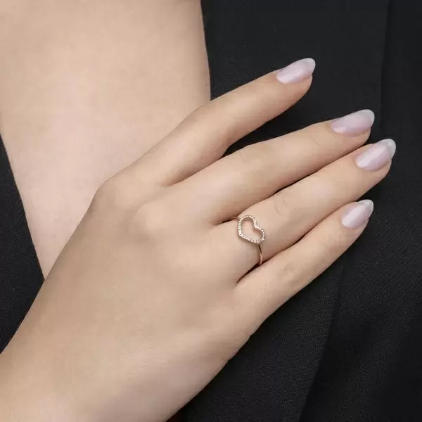 Leaf Jewelry Ring Herz mit Diamanten, 18 K Rosegold Letzte 3 Tage
