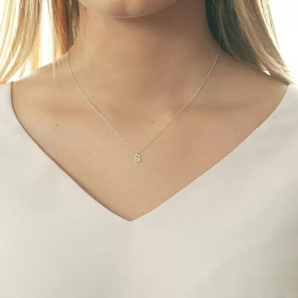 Leaf Jewelry Halskette Letter "S", 14 K Weißgold mit Diamanten Letzte 2 Tage