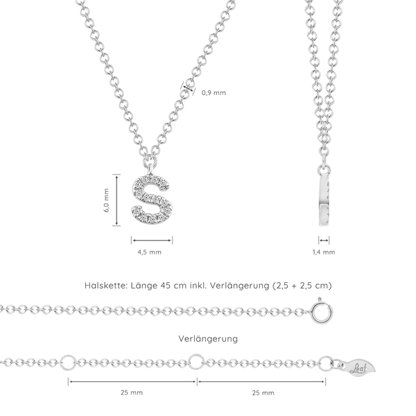 Leaf Jewelry Halskette Letter "S", 14 K Weißgold mit Diamanten Letzte 2 Tage
