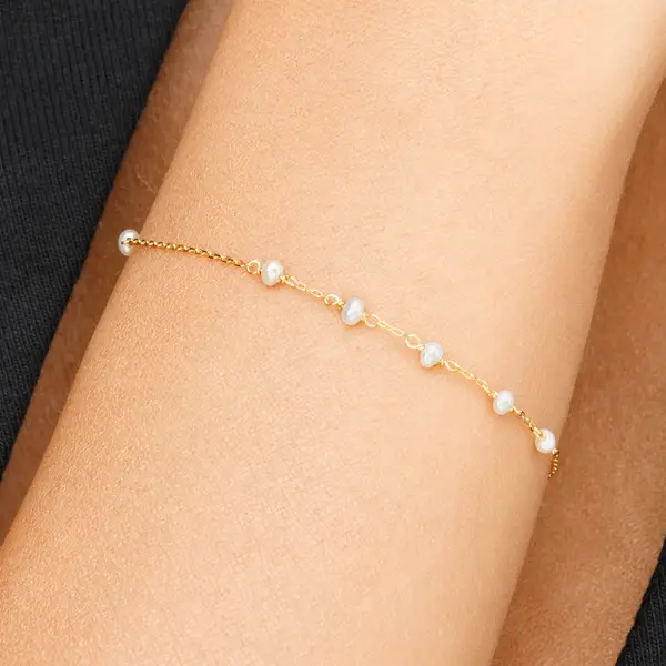 Leaf Jewelry Armkette White Pearls, 14 K Gelbgold Discount Store für neue Produkte