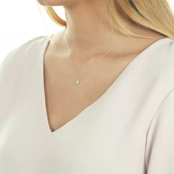Leaf Jewelry Halskette Stern mit Diamanten, 18 K Weißgold Fabrikladen