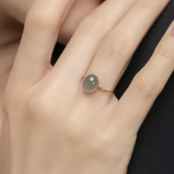 Leaf Jewelry Ring Cabochon II, 14 K Rosegold, Grauer Mondstein Outlet