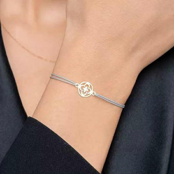 Leaf Jewelry Glücksbändchen Clover, 14 K Gelbgold, Grau Blitzverkäufe