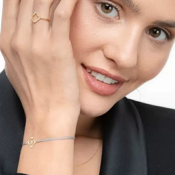 Leaf Jewelry Glücksbändchen Clover, 14 K Gelbgold, Grau Blitzverkäufe