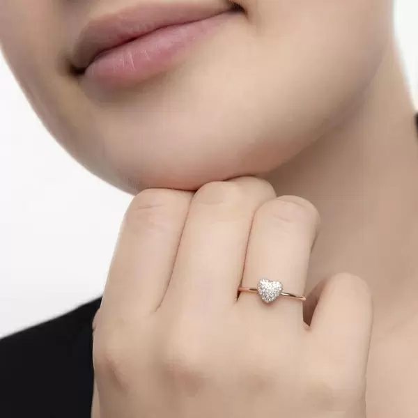 Leaf Jewelry Ring Herz Full mit Diamanten, 18 K Rosegold Limitierter Zeitrabatt