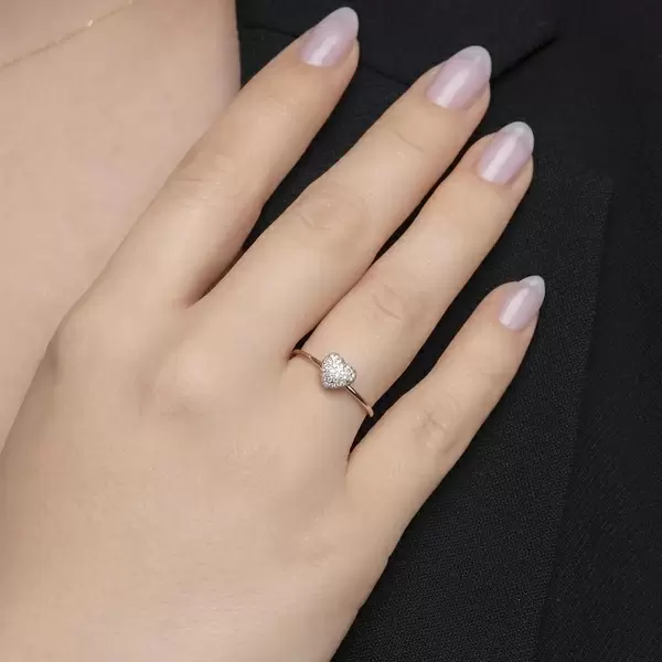 Leaf Jewelry Ring Herz Full mit Diamanten, 18 K Rosegold Limitierter Zeitrabatt