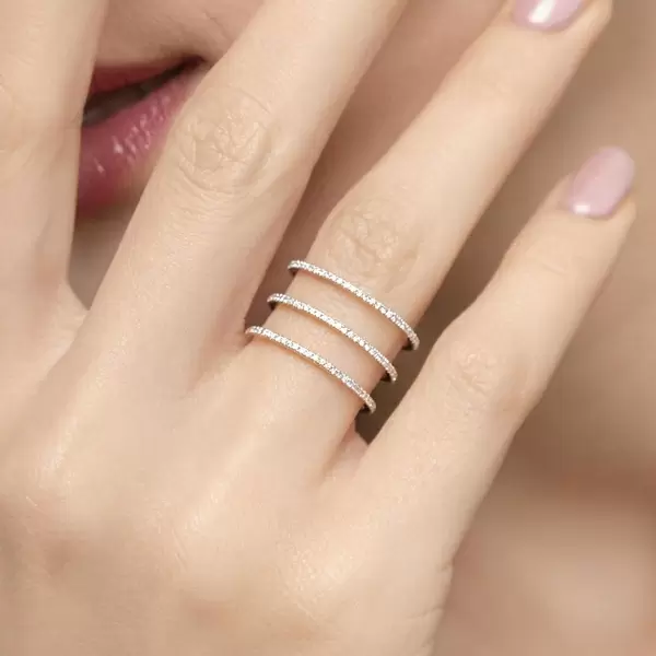 Leaf Jewelry Ring Triple mit Diamanten, 18 K Rosegold, Größe 46 Rabatt