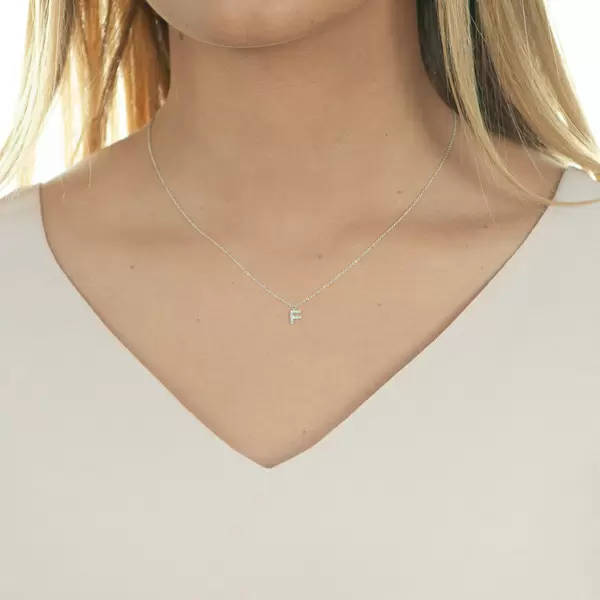 Leaf Jewelry Halskette Letter "F", 14 K Weißgold mit Diamanten Zeitlich begrenztes Angebot