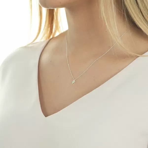 Leaf Jewelry Halskette Letter "F", 14 K Weißgold mit Diamanten Zeitlich begrenztes Angebot