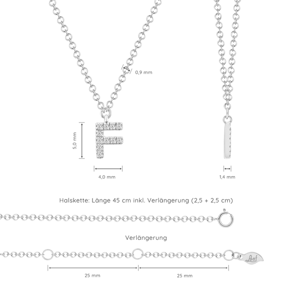 Leaf Jewelry Halskette Letter "F", 14 K Weißgold mit Diamanten Zeitlich begrenztes Angebot
