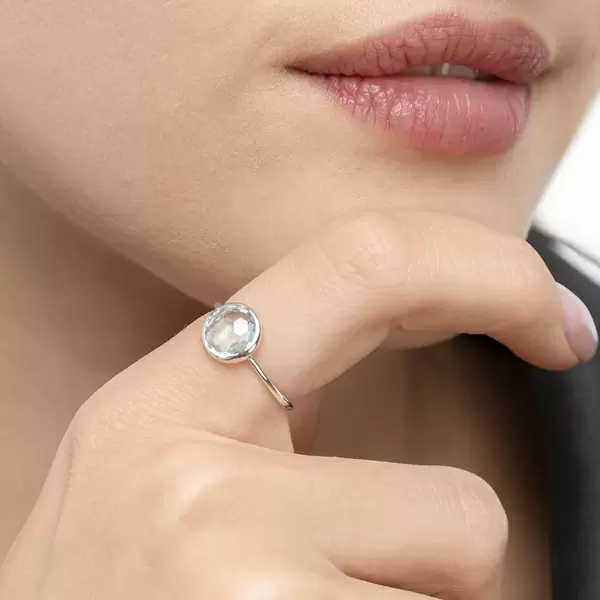 Leaf Jewelry Ring 14 K Weißgold, Blauer Topas Große Rabatte