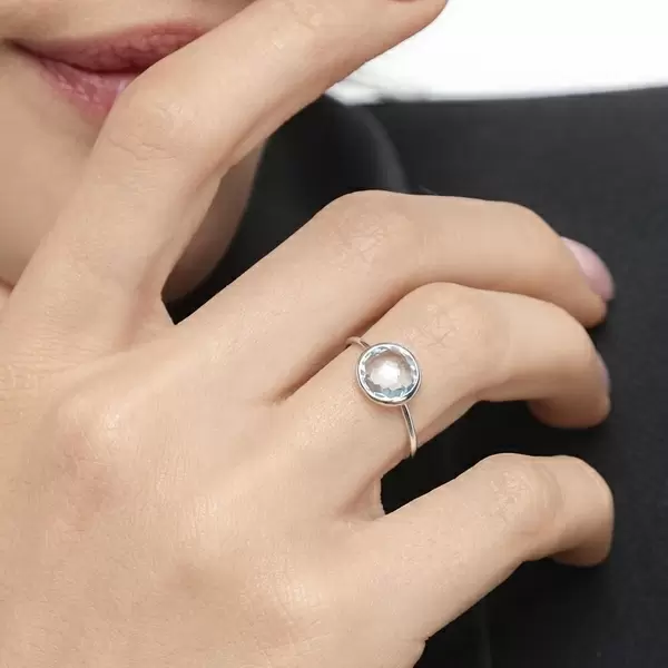 Leaf Jewelry Ring 14 K Weißgold, Blauer Topas Große Rabatte