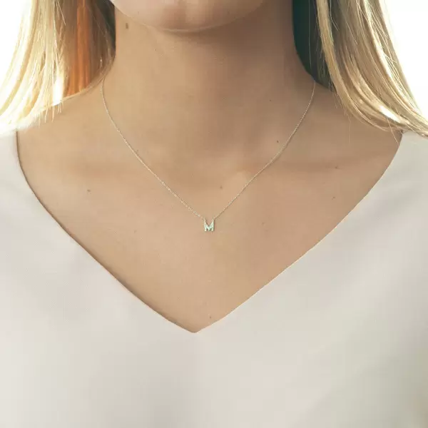 Leaf Jewelry Halskette Letter "M", 14 K Weißgold mit Diamanten Räumungsverkauf