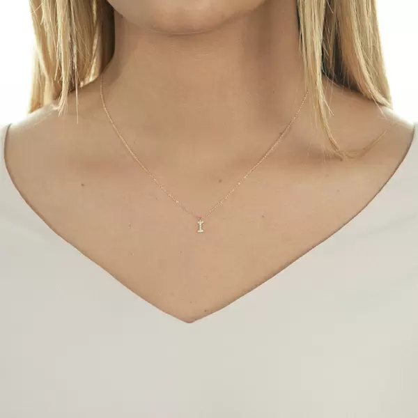 Leaf Jewelry Halskette Letter "I", 14 K Rosegold mit Diamanten Kauf eins, bekomm eins gratis