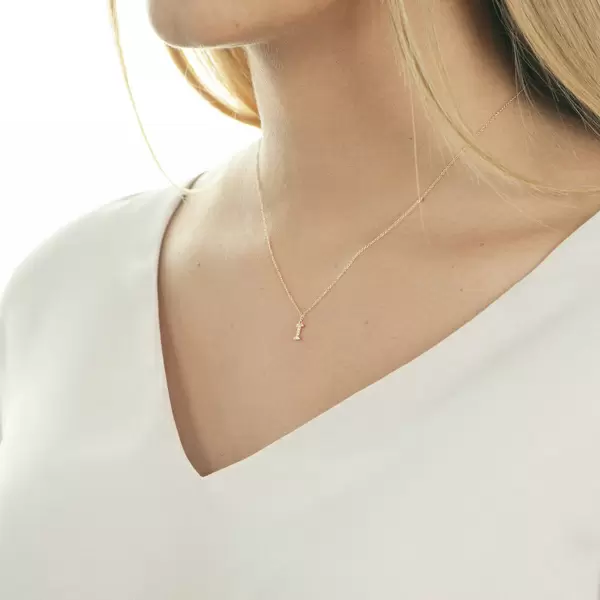 Leaf Jewelry Halskette Letter "I", 14 K Rosegold mit Diamanten Kauf eins, bekomm eins gratis