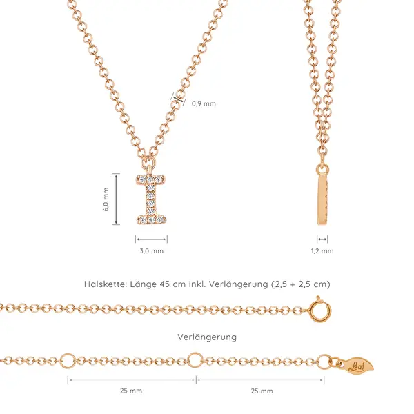 Leaf Jewelry Halskette Letter "I", 14 K Rosegold mit Diamanten Kauf eins, bekomm eins gratis