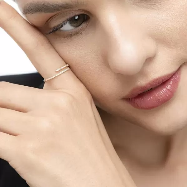 Leaf Jewelry Ring Open mit Diamanten, 18 K Rosegold Tägliche Deals