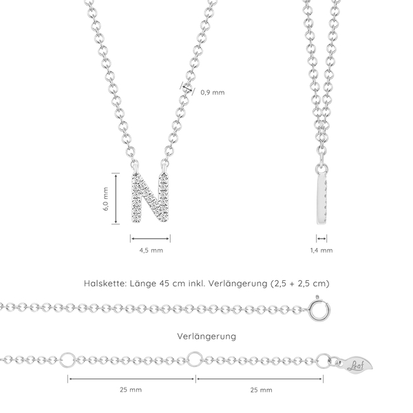 Leaf Jewelry Halskette Letter "N", 14 K Weißgold mit Diamanten VIP-Rabatte