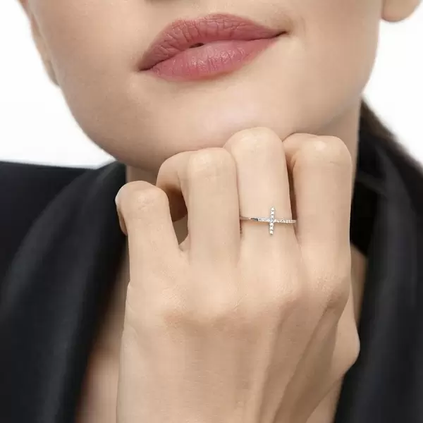 Leaf Jewelry Ring Kreuz mit Diamanten, 18 K Weißgold Letzter Tag