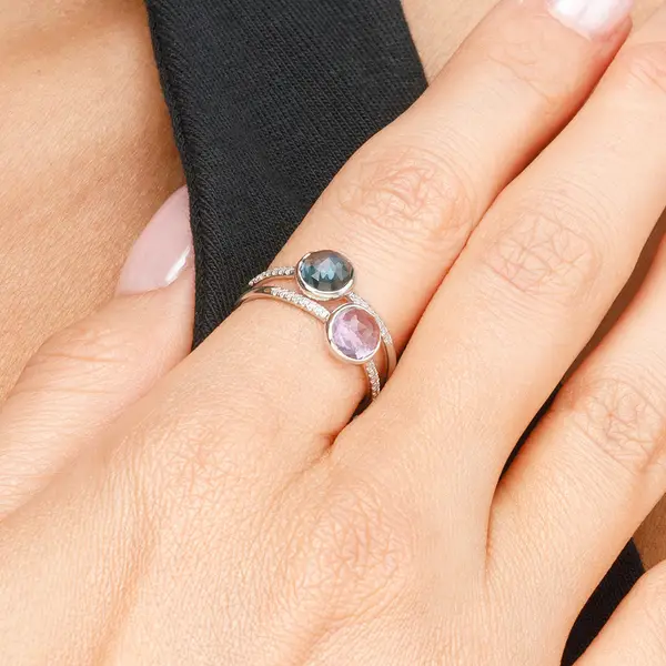 Leaf Jewelry Ring Amethyst mit Diamanten, 14K Weißgold Sonderangebot der Fabrik