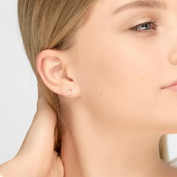 Leaf Jewelry Ohrstecker Clover mit Diamanten, 18 K Gelbgold Vierteljährliche Förderung