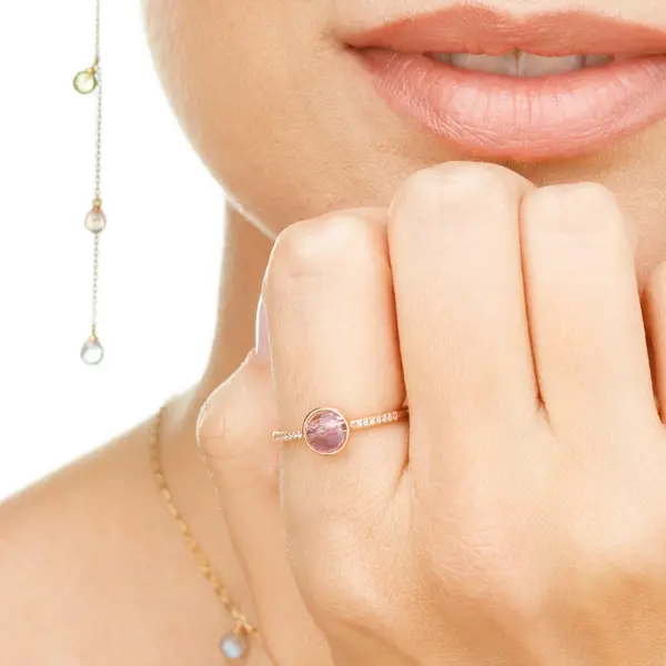 Leaf Jewelry Ring Amethyst mit Diamanten, 14K Rosegold, Gr.50 Discount Store für neue Produkte