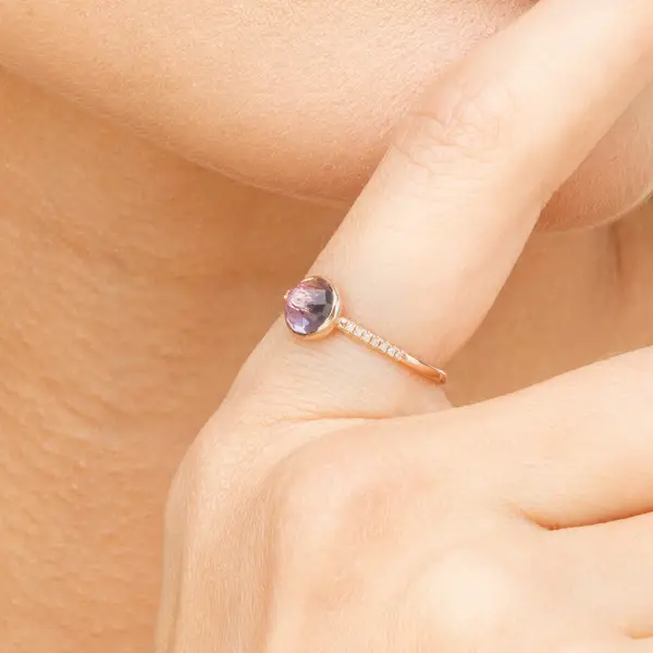Leaf Jewelry Ring Amethyst mit Diamanten, 14K Rosegold, Gr.50 Discount Store für neue Produkte