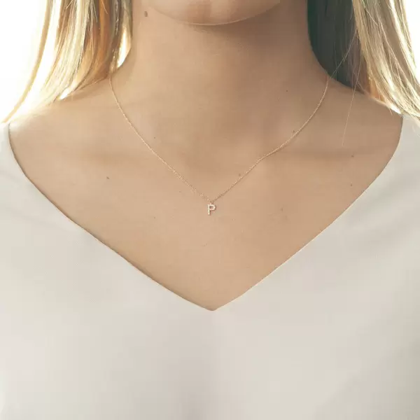 Leaf Jewelry Halskette Letter "P", 14 K Rosegold mit Diamanten Nur noch ein Tag übrig