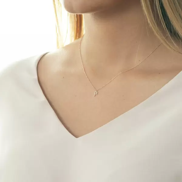 Leaf Jewelry Halskette Letter "P", 14 K Rosegold mit Diamanten Nur noch ein Tag übrig