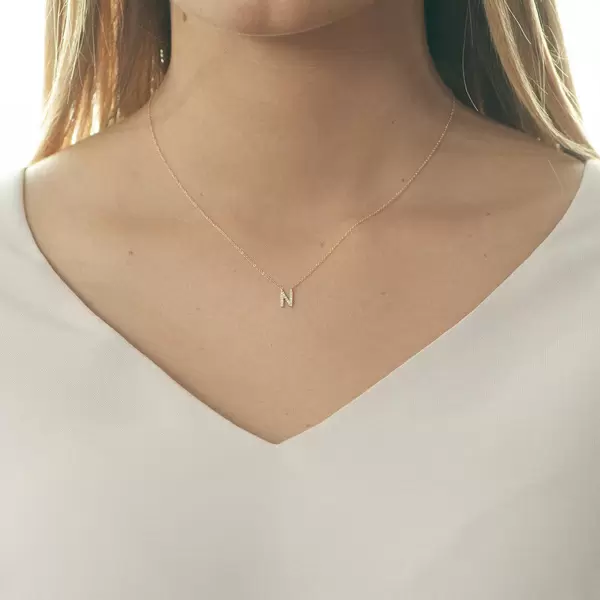 Leaf Jewelry Halskette Letter "N", 14 K Rosegold mit Diamanten Super Rabatt