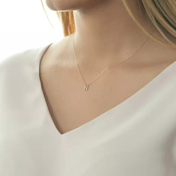 Leaf Jewelry Halskette Letter "N", 14 K Rosegold mit Diamanten Super Rabatt