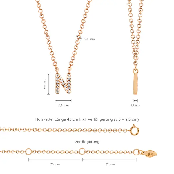 Leaf Jewelry Halskette Letter "N", 14 K Rosegold mit Diamanten Super Rabatt