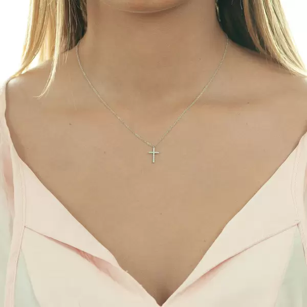 Leaf Jewelry Halskette Kreuz mit Diamanten, 18 K Weißgold 50% Rabatt mit kostenlosem Versand