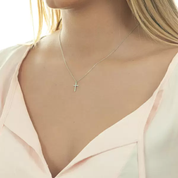 Leaf Jewelry Halskette Kreuz mit Diamanten, 18 K Weißgold 50% Rabatt mit kostenlosem Versand