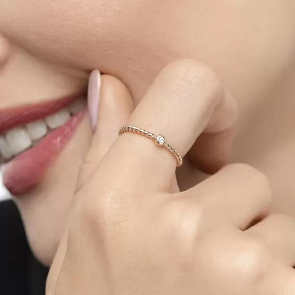 Leaf Jewelry Ring Solitaire, 18 K Rosegold Kostenloser Versand international