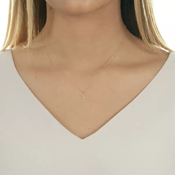 Leaf Jewelry Halskette Letter "L", 14 K Rosegold mit Diamanten 50% Rabatt für begrenzte Zeit