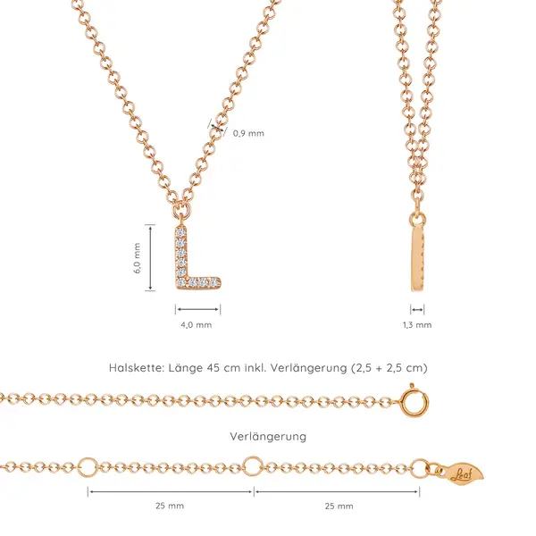 Leaf Jewelry Halskette Letter "L", 14 K Rosegold mit Diamanten 50% Rabatt für begrenzte Zeit