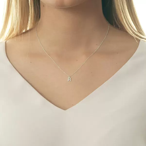 Leaf Jewelry Halskette Letter "R", 14 K Weißgold mit Diamanten Großer Ausverkauf