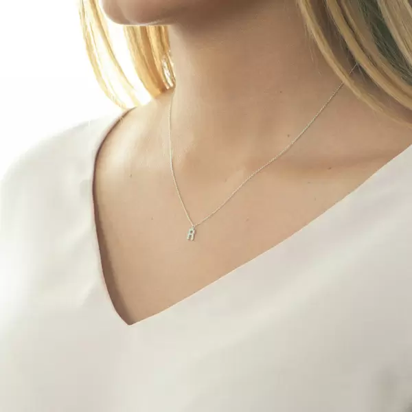 Leaf Jewelry Halskette Letter "R", 14 K Weißgold mit Diamanten Großer Ausverkauf