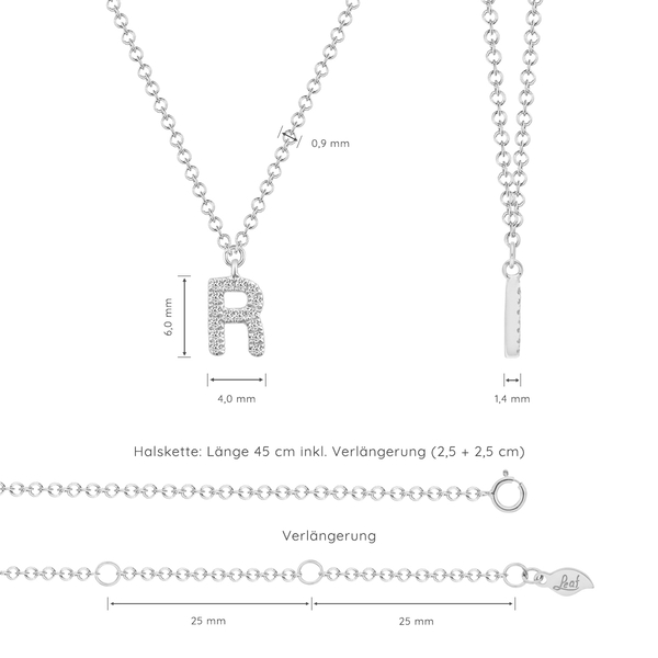 Leaf Jewelry Halskette Letter "R", 14 K Weißgold mit Diamanten Großer Ausverkauf