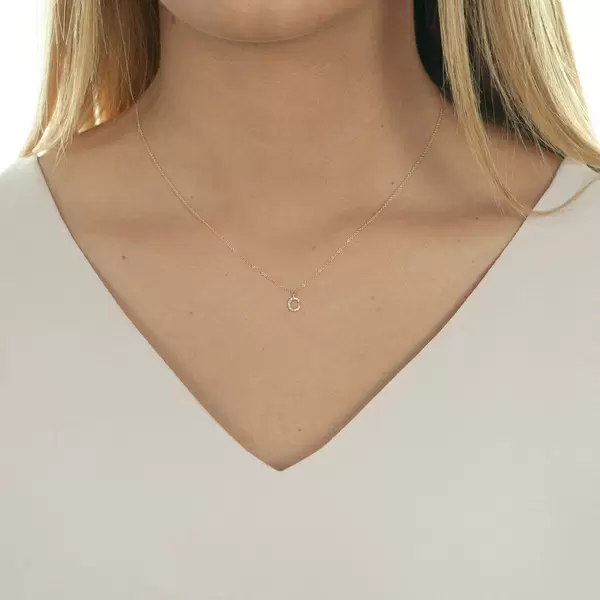 Leaf Jewelry Halskette Letter "C", 14 K Rosegold mit Diamanten Tägliche Deals