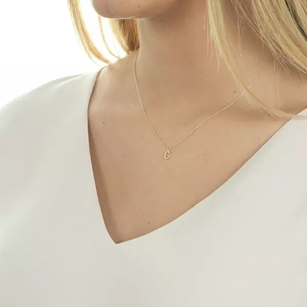 Leaf Jewelry Halskette Letter "C", 14 K Rosegold mit Diamanten Tägliche Deals
