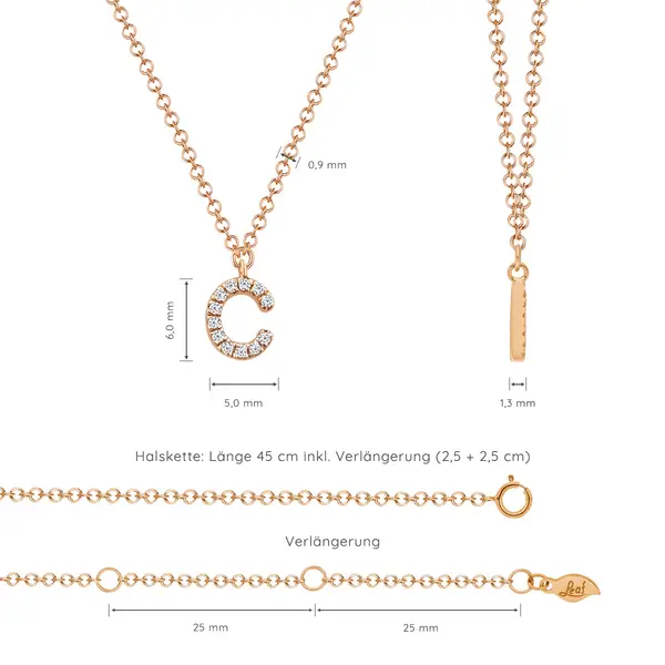 Leaf Jewelry Halskette Letter "C", 14 K Rosegold mit Diamanten Tägliche Deals