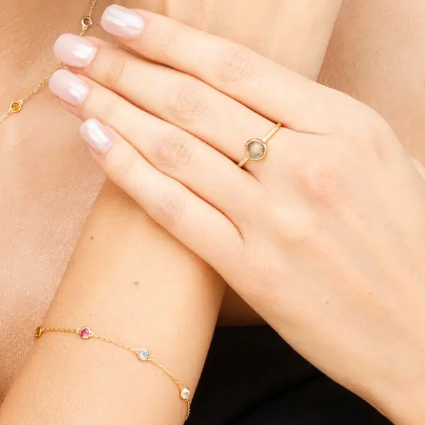 Leaf Jewelry Ring Labradorit mit Diamanten, 14K Gelbgold Sonderangebote
