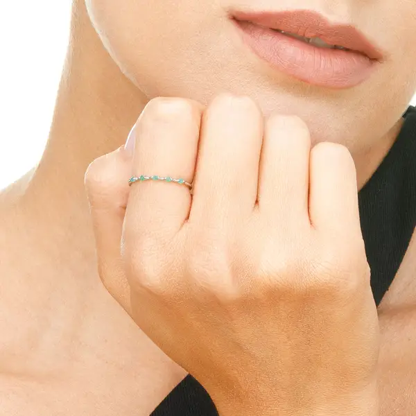Leaf Jewelry Ring mit 5 Smaragden, 14K Weißgold Letzter Tag