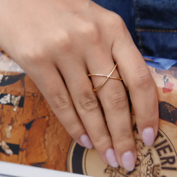 Leaf Jewelry Ring X Cross, 18 K Gelbgold vergoldet, Größe 54 Verkauf