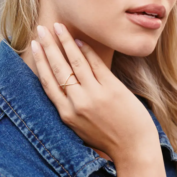 Leaf Jewelry Ring X Cross, 18 K Gelbgold vergoldet, Größe 54 Verkauf