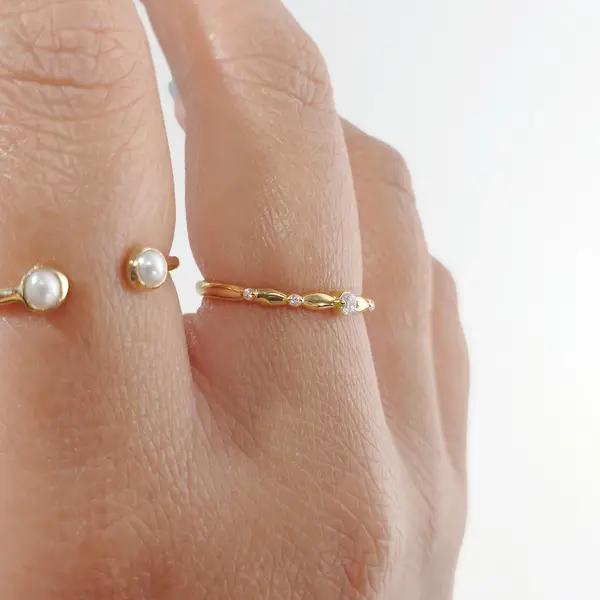 Leaf Jewelry Silber Ring mit Zirkonia, Gelbgold, Gr.52 im Angebot